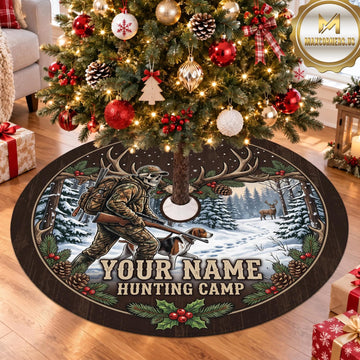 Maxcorners Hunting Deer Snowy Hunting Camp Personalized Name 3D Christmas Tree Skirt