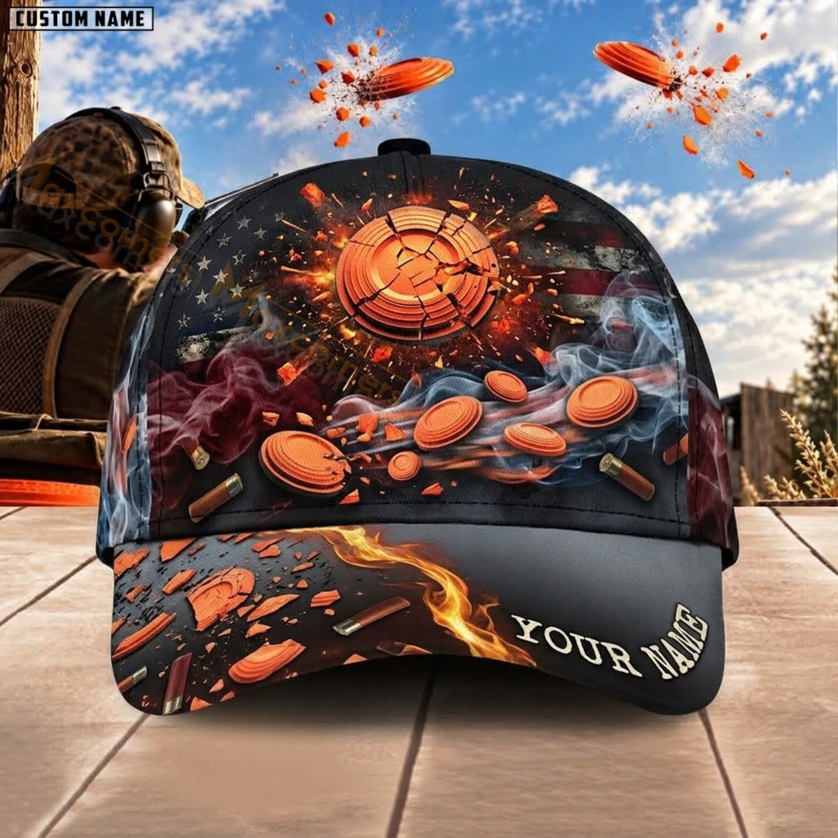 Maxcorners Trap & Skeet Shooting Fire Clay Target Personalized Name 3D Cap