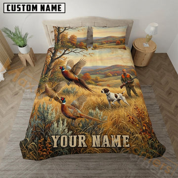 Maxcorners Pheasant Hunting Golden Grassland Scene Bedding Set 3D Print Custom Name
