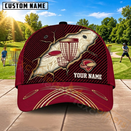 Maxcorners Disc Golf Burgundy Vintage Flying Disc Personalized Name 3D Cap