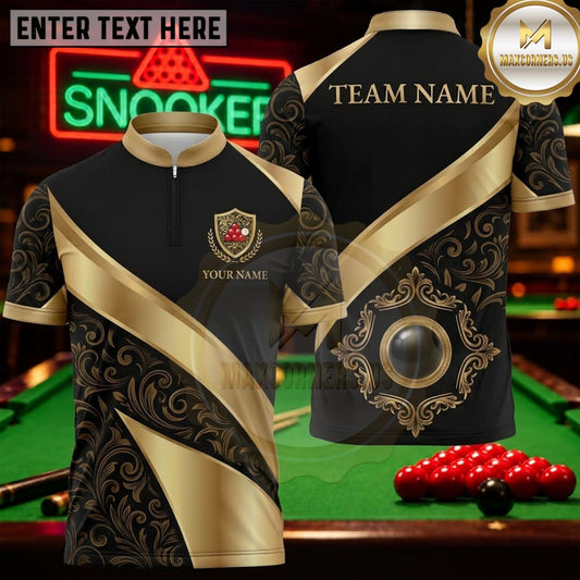 Maxcorners Snooker Black Champagne Gold Baroque Swirl Personalized Name 3D Unisex Shirt