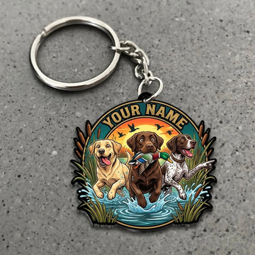 Maxcorners Duck Hunting Retriever Team Blue Water Adventure Custom Name Gift 2D Flat Acrylic Ornament, Keychain