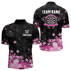 Maxcorners Funny Custom Dart Shirt For Men, Pink Black Glowing Star Pattern Darts Polo & Quarter Zip LM154
