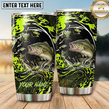 Maxcorners Fishing Tumbler Acid Green Graffiti Swirl Design Personalized Name Tumbler (13 Species)