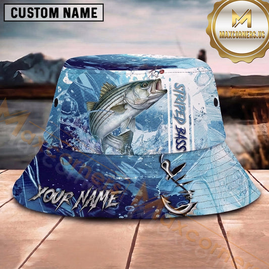 Maxcorners Fishing Dark Camo Fishing Scene with Bold Graphic Personalized Name 3D Bucket Hat (13 Fish Species)