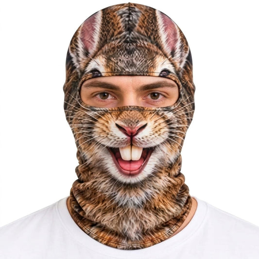 Maxcorners Happy Bunny Rabbit Big Buck Teeth Whiskers Funny Fur Personalized 3D Balaclava Face Mask