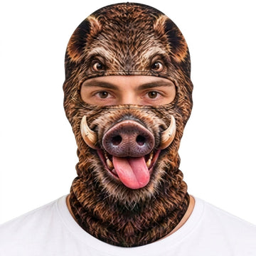 Maxcorners Wild Boar Face Big Tusks Tongue Out Furry Animal Camo Personalized 3D Balaclava Face Mask