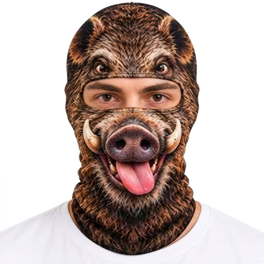 Maxcorners Wild Boar Face Big Tusks Tongue Out Furry Animal Camo Personalized 3D Balaclava Face Mask