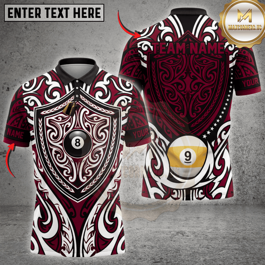 Maxcorners Nine Ball Baroque Vintage Filigree Billiards Top Multicolor Customized Name, Team Name 3D Shirts