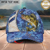 Maxcorners Fishing Blue Hexagon Pattern Personalized Name 3D Cap (12 Fish Species)