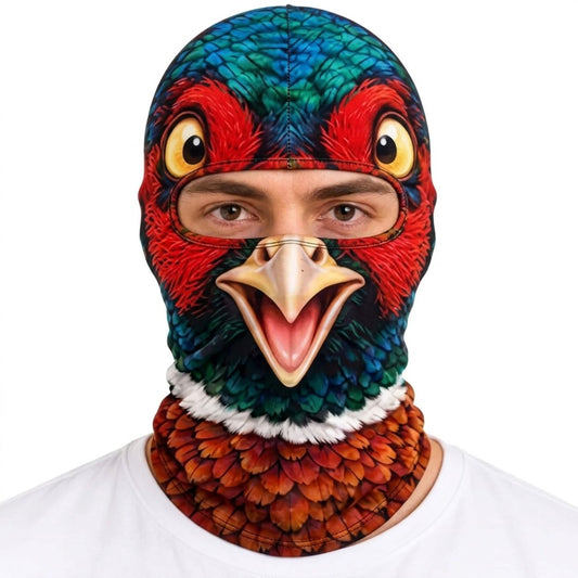 Maxcorners Ringneck Pheasant Open Beak Colorful Feathers Hunting Bird Personalized 3D Balaclava Face Mask