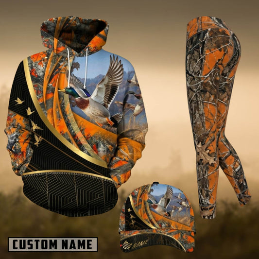 Maxcorners Hunting Duck Hunting Flying Mallard Orange Camo Personalized 3D Shirts