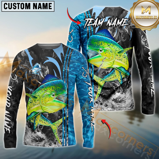 Maxcorners Fishing Sparkling Water Smoke Pattern Design Custom Name & Team Name 3D Shirts