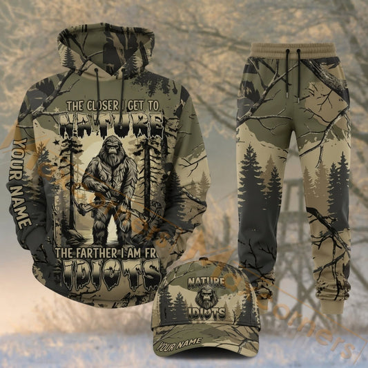 Maxcorners Hunting Father Son Hunter Forest Camo Personalized 3D Combo Hoodie, Sweatpants Set & Cap