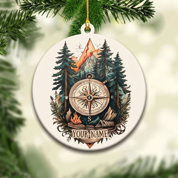 Maxcorners Hiking Mountain Forest Compass Adventure Customized Name 3D Keychain And Ornament