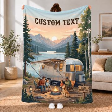 Maxcorners RVs Travel Trailer Mountain Lake Camping Custom Name 3D Blanket
