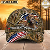 Maxcorners Dog Hunting And Duck Woodland Camo Torn American Flag Personalized Name 3D Cap