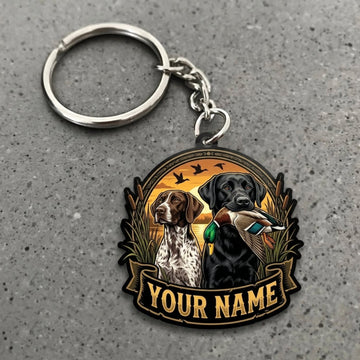 Maxcorners Duck Hunting Black Labrador Retriever Rustic Sunset Badge Custom Name Gift 2D Flat Acrylic Ornament, Keychain