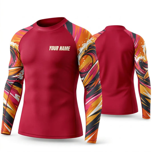 Maxcorners Personalized Psychedelic Art Red Shirt with Sunset Abstract Sleeves 3D All Over Printed Shirts, Best Gifts for Art Lovers