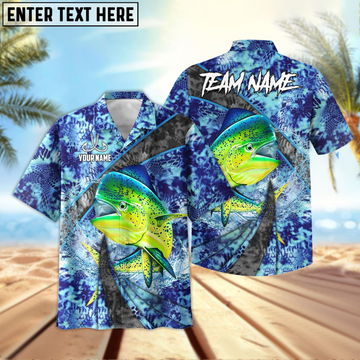 Maxcorners Mahi-Mahi Fishing Wave Rider Personalized Name, Team Name 3D Hawaiian Shirt