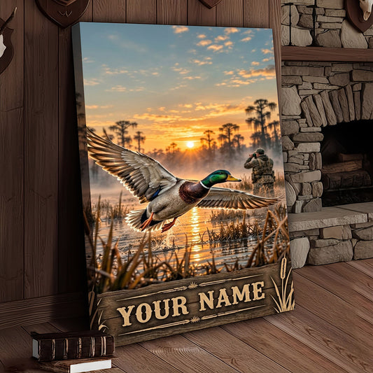 Maxcorners Moose Hunting Mountain Sunrise Lake Personalized Canvas Wall Art