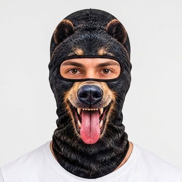 Maxcorners Black Bear Face Tongue Out Fangs Furry Wildlife Winter Personalized 3D Balaclava Face Mask