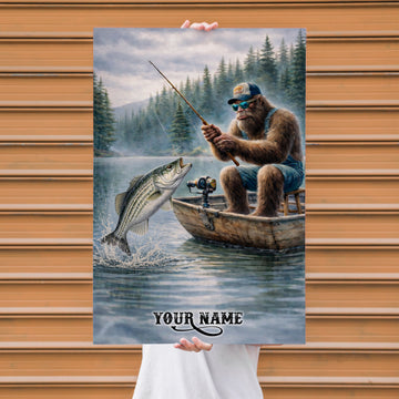 Maxcorners Striped Bass Fishing Bigfoot Quiet Waters Style Personalized Name 3D Poster