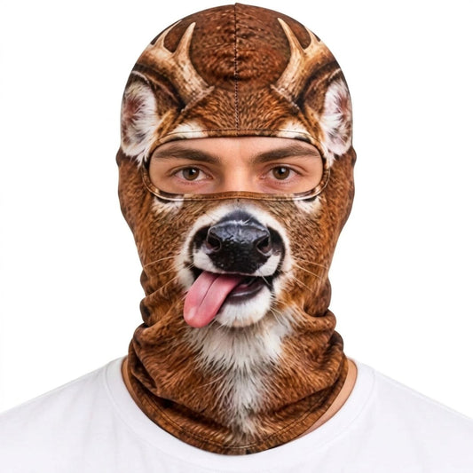 Maxcorners Whitetail Deer Face Tongue Out Antlers Silly Buck Camo Personalized 3D Balaclava Face Mask