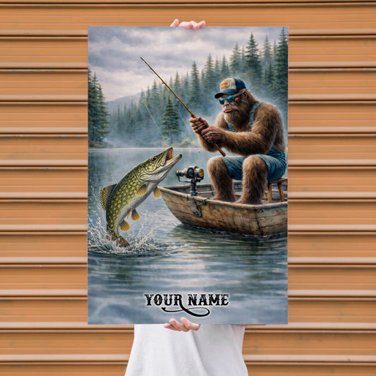 Maxcorners Northern Pike Fishing Bigfoot Wilderness Lake Style Personalized Name 3D Poster