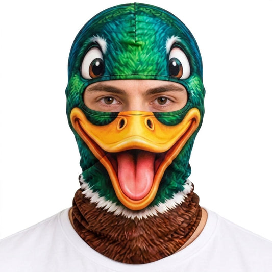 Maxcorners Mallard Duck Cartoon Smiling Open Bill Green Head Personalized 3D Balaclava Face Mask