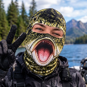 Maxcorners Largemouth Bass Fish Wide Open Mouth Sharp Teeth Scales Personalized 3D Balaclava Face Mask