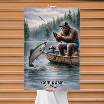 Maxcorners Rainbow Trout Fishing Bigfoot Misty Lake Scene Style Personalized Name 3D Poster