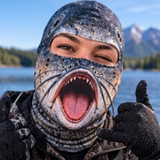 Maxcorners Brown Trout Fish Screaming Open Mouth Whisker Barbels Personalized 3D Balaclava Face Mask