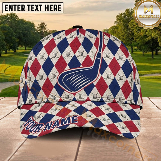 Maxcorners Golf Argyle Driver Club Pattern Personalized Name 3D Classic Cap
