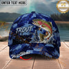 Maxcorners Fishing Splash Artwork Blue Camo Personalized Name 3D Cap (12 Fish Species)