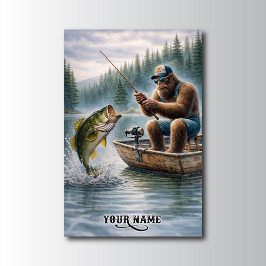 Maxcorners Largemouth Bass Fishing Bigfoot Calm Lake Scene Style Personalized Name 3D Poster