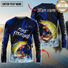 Maxcorners Fishing Blue Honeycomb Splash Personalized Name, Team Name 3D Long Sleeve Shirt (12 Fish Species)