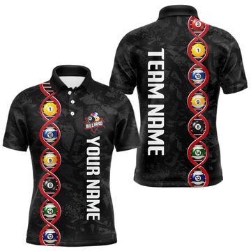 Maxcorners DNA Billiard Shirts For Men Custom Funny Pool Balls Billiard Jerseys Team Polo & Quarter Zip LM064