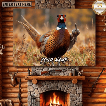Maxcorners Pheasant Hunting Funny Pheasant Middle Finger Autumn Field Lodge Canvas Wall Art