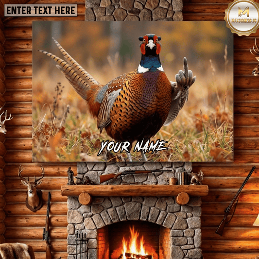 Maxcorners Pheasant Hunting Funny Pheasant Middle Finger Autumn Field Lodge Canvas Wall Art