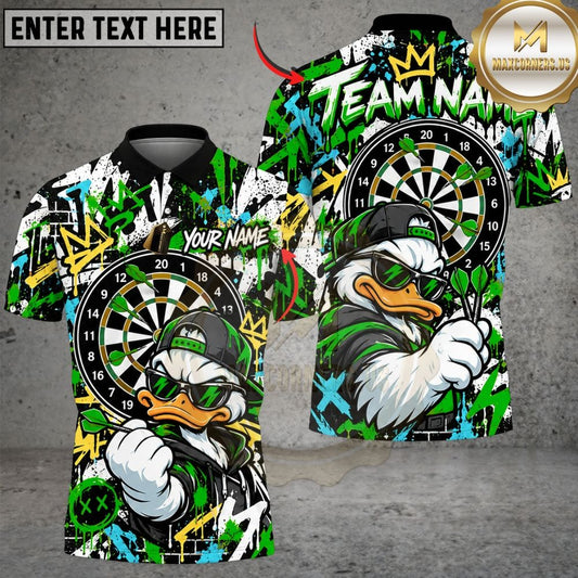 Maxcorners Darts Streetwear Duck Mascot Sunglasses Crown Graffiti Target Board Artwork Multicolor Customized Name, Team Name 3D Shirts