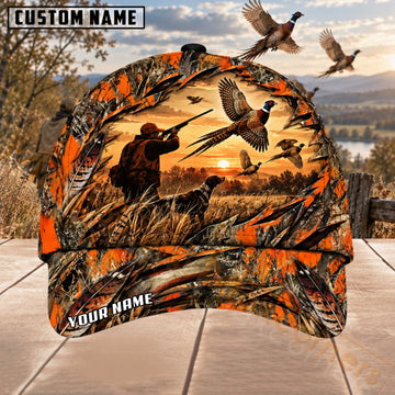 Maxcorners Upland Bird Hunting Blaze Orange Flying Pheasants Personalized Name 3D Cap