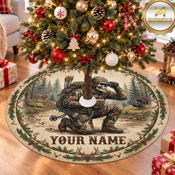 Maxcorners Hunting Wild Boar Rustic Forest Personalized Name 3D Christmas Tree Skirt
