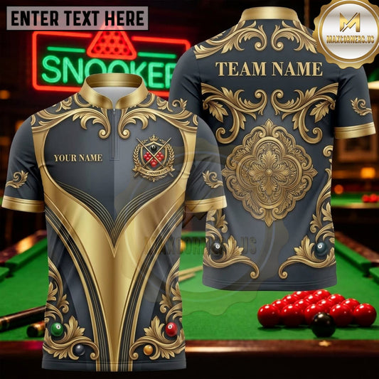 Maxcorners Snooker Midnight Blue Gold Royal Heraldic Personalized Name 3D Unisex Shirt