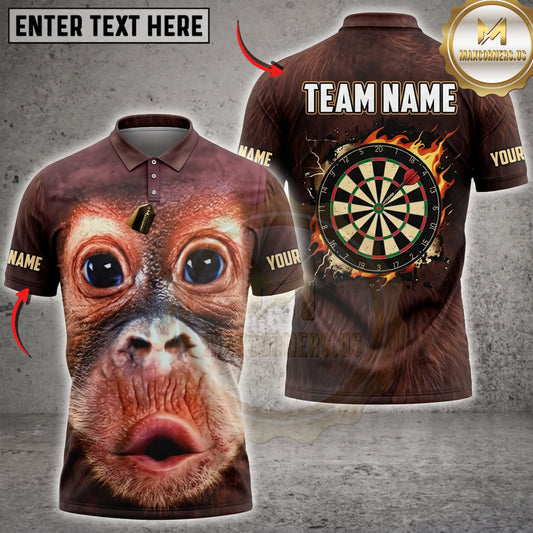 Maxcorners Darts Funny Chimpanzee Face Black Gold Dartboard Personalized Name 3D Unisex Shirt