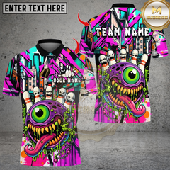 Maxcorners Bowling Alien Cyclops Monster Ball Multicolor Customized Name, Team Name 3D Shirts