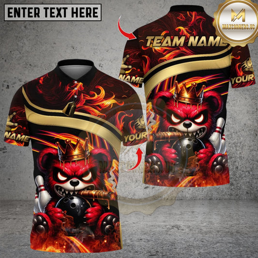 Maxcorners Graffiti Gangster Bear With Bowling Multicolor Customized Name, Team Name 3D Shirts