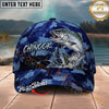 Maxcorners Fishing Splash Artwork Blue Camo Personalized Name 3D Cap (12 Fish Species)