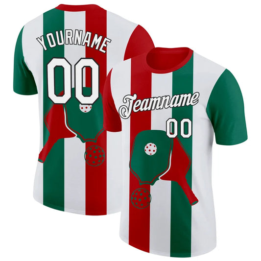 Maxcorners Pickleball Paddle Ball Red White Green Italian Tricolor Stripes Personalized Name 3D Unisex Shirt