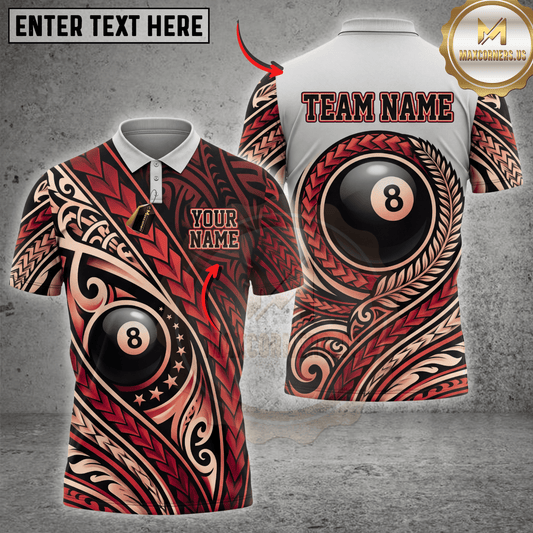 Maxcorners Eight Ball Maori Tribal Ornament Billiards Apparel Multicolor Customized Name, Team Name 3D Shirts